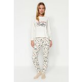 Trendyol Ecru 100% Cotton Motto T-shirt-Jogger Knitted Pajamas Set Cene