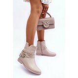 Kesi Leather women's shoes with embroidered heels on flat sole Beige Adkrana Cene