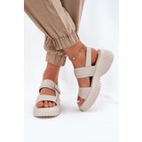 EVENTO Leather Women's Platform Sandals Beige Mertella | shoptok.hr