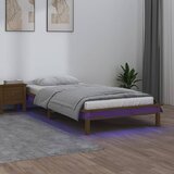 vidaXL LED posteljni okvir medeno rjav 90x200 cm trden les Cene