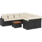 Maison Chic Seti vrtnega pohištva - Vrtna garnitura - Vrtni pohištvo set 9-delna z blazinami črn poli ratan, (21808090) | Shoptok.si