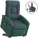 vidaXL Masažni naslanjač s funkcijo vstajanja temno zeleno blago | Shoptok.si