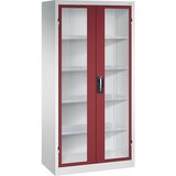 C+P Omara s krilnimi vrati z akrilnim steklom, VxŠxG 1950 x 930 x 500 mm, 4 police, svetlo sive / rubinasto rdeče barve | Shoptok.si