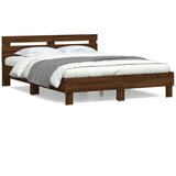 vidaXL Posteljni okvir z vzglavjem rjavi hrast 140x200 cm inž. les Cene