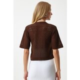  Women's Brown Openwork Seasonal Knitwear Cardigan | shoptok.hr