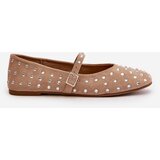 Boto Embellished Ballerinas With Strap Eco Suede Beige Tirilissa | Shoptok.si