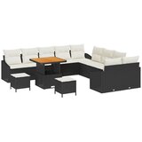  Vrtna garnitura - 13-dijelni set vrtnih sofa s jastučićima Crni Poliratan Akacija 2-sjedna vrtna sofa s pohranom i jastučićima | shoptok.hr