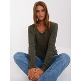 Fashion Hunters Khaki women's sweater with cables Cene