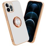 Cadorabo Ohišje, združljiv z Apple v sijajnem belem - zlatu z obročem - zaščitni pokrov iz fleksibilnega silikona TPU, z zaščito pred kamero in držalom magnetnega avtomobila, (20556262) | Shoptok.si