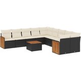  The Living Store Vrtna sedežna garnitura 11-delna z blazinami črn poli ratan - Vrtna Sedežna Garniture, (21449472) | Shoptok.si