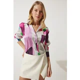  Women's Pink Bone Patterned Satin Surface Shirt