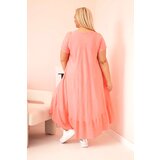Kesi Włoski Plus size women's dress with short sleeves and ruffle made of light viscose pink | Shoptok.si