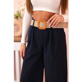 Kesi Włoski Women's linen trousers with wide legs and a belt navy blue | Shoptok.si
