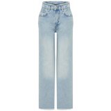 Trendyol Light Blue Stitching Detailed Ripped High Waist Wide Leg Jeans cene