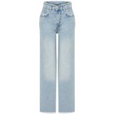 Trendyol Light Blue Stitching Detailed Ripped High Waist Wide Leg Jeans cene