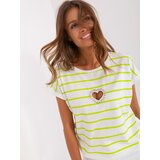Fashion Hunters Ecru light green striped blouse with application Cene