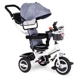 ECO TOYS tricikl s okretnim sjedalom 360 s bijelom konstrukcijom i košaricom, siva | shoptok.hr