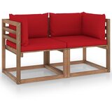 The Living Store Vrtni kavč dvosed iz palet z rdečimi blazinami borovina - Kavč Iz Palet, (21460965) Cene