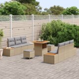  Set od 9 komada vrtnih sofa s jastučićima Bež poli ratan akacija | shoptok.hr