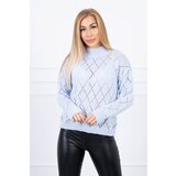 Kesi High-neckline sweater with diamond pattern in blue color Cene