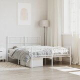 Maison Chic Kovinski Posteljni okvir - Dvoposteljna postelja - Zakonska postelja z vzglavjem in vznožjem bel 135x190 cm, (21696929) | Shoptok.si
