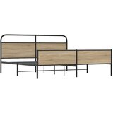 Metalni Kovinski posteljni okvir brez vzmetnice dimljen hrast 193x203cm, (21609886) | Shoptok.si