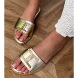 Gemre Golden sandals with a golden ornament on the strap Verona | Shoptok.si