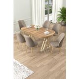 Hanah home Lai - Light Walnut, Gold, Cappuccino Light WalnutGoldCappuccino Dining Table & Chairs Set (7 Pieces) | ePonuda.com