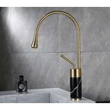 EYN Luksuzna kopalniška armatura, ki se pritrdi na pult ali umivalnik | Pipa BF0954 — Brušeno zlato - črni marmor — 41 cm | Shoptok.si