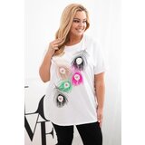 Kesi Włoski Women's Cotton Plus Size Blouse with Feather Motif white + pink | Shoptok.si