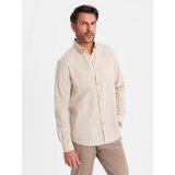 Ombre Men's linen shirt with classic collar and pockets REGULAR FIT - cream | Shoptok.si