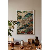 Wallxpert uramljena slika 115250, snežni leopard u orijentalnom stilu među planinama i oblacima, 30 x 40 cm, beli ram Cene