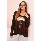 Kesi Włoski Women's viscose long-sleeve blouse with a gold floral print brown | Shoptok.si
