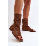 Lewski Shoes Zazoo 3437 Women's Suede Sandals With Shaft Zipper Brown Cene