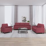  3-dijelni set sofa s jastucima crvena boja vina od tkanine u