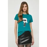 Karl Lagerfeld Bombažna kratka majica ženski, zelena barva