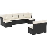 Maison Chic Seti vrtnega pohištva - Vrtna garnitura - Vrtni pohištvo set 9-delna z blazinami črn poli ratan, (21803860) | Shoptok.si