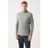 Avva Men's Gray Full Turtleneck Textured Standard Fit Normal Cut Knitwear Sweater Cene