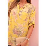 Kesi Włoski Women's cotton shirt with floral pattern and rolled up sleeves kiwi | shoptok.hr