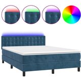 vidaXL Box spring postelja z vzmetnico LED temno modra 140x200cm žamet, (20902172) Cene