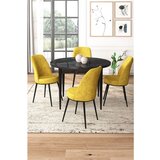 Hanah home Tor - Black Marble, Mustard Black MarbleMustard Dining Table & Chairs Set (5 Pieces) | ePonuda.com