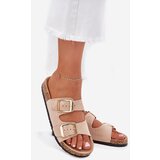 Boto Women's Slippers Made Of Eco Suede Golden Buckles Beige Vorella | shoptok.hr