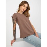 Fashion Hunters Cotton women's basic T-shirt Revolution brown Cene