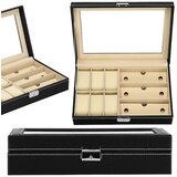 springos Škatla za uro 30x20x8cm, črno krem ​​organizator s predelki iz umetnega usnja, (21631784) | Shoptok.si