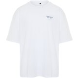 Trendyol White Men's Oversize/Wide Cut Crew Neck Text Printed Short Sleeve 100% Cotton T-Shirt Cene