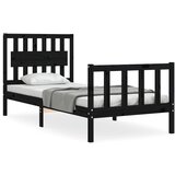The Living Store Posteljni okvir z vzglavjem črn 3FT trden les - Posteljni Okvir, (21527397) | Shoptok.si