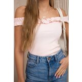 Kesi Shoulder-length blouse with frills powder pink | shoptok.hr