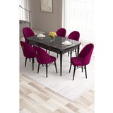 Hanah home Roz - Black Marble, Damson Black MarbleDamson Extendable Dining Table & Chairs Set (7 Pieces) | ePonuda.com