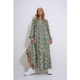 Trend Alaçatı Stili Women's Green Crew Neck Patterned Skirt Flounced Woven Viscose Dress | Shoptok.si