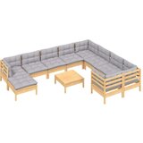  Vrtna sedežna garnitura 11-delna s sivimi blazinami borovina, (20673949) | Shoptok.si
